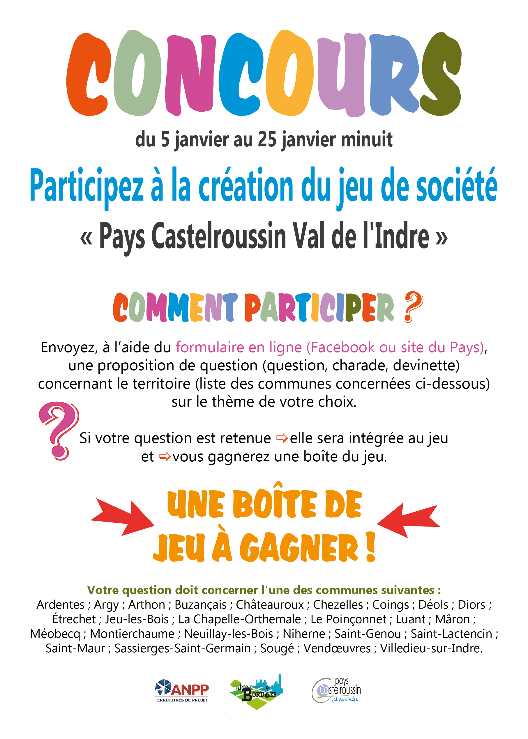 Affiche annonçant le concours de participation à la création du jeu de société du Pays Castelroussin Val de l'Indre